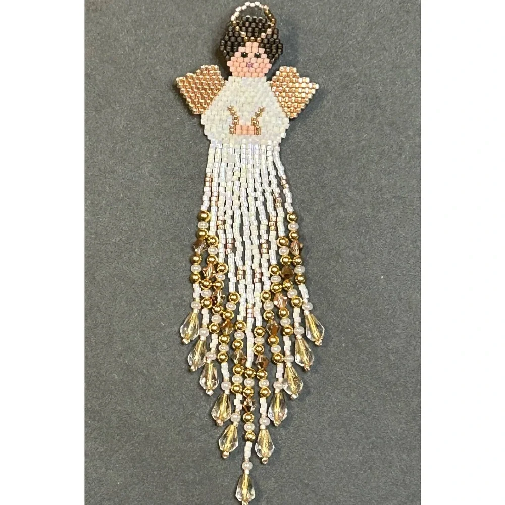 Handmade Angel Pin Delica Beads Swarovski Crystals Faceted Glass NWOT‎